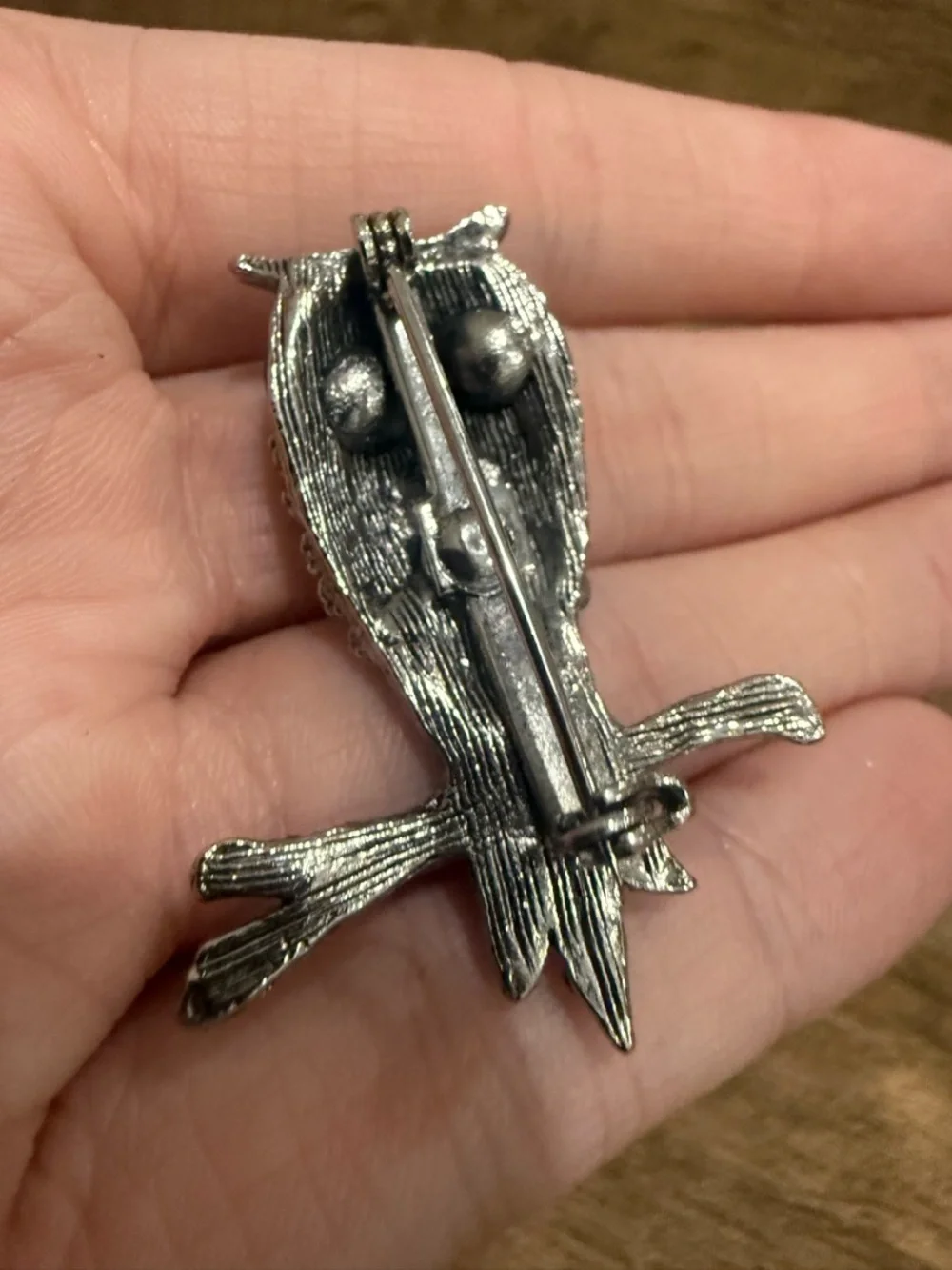 Vintage Silver Tone Owl Brooch with Turquoise Accents
